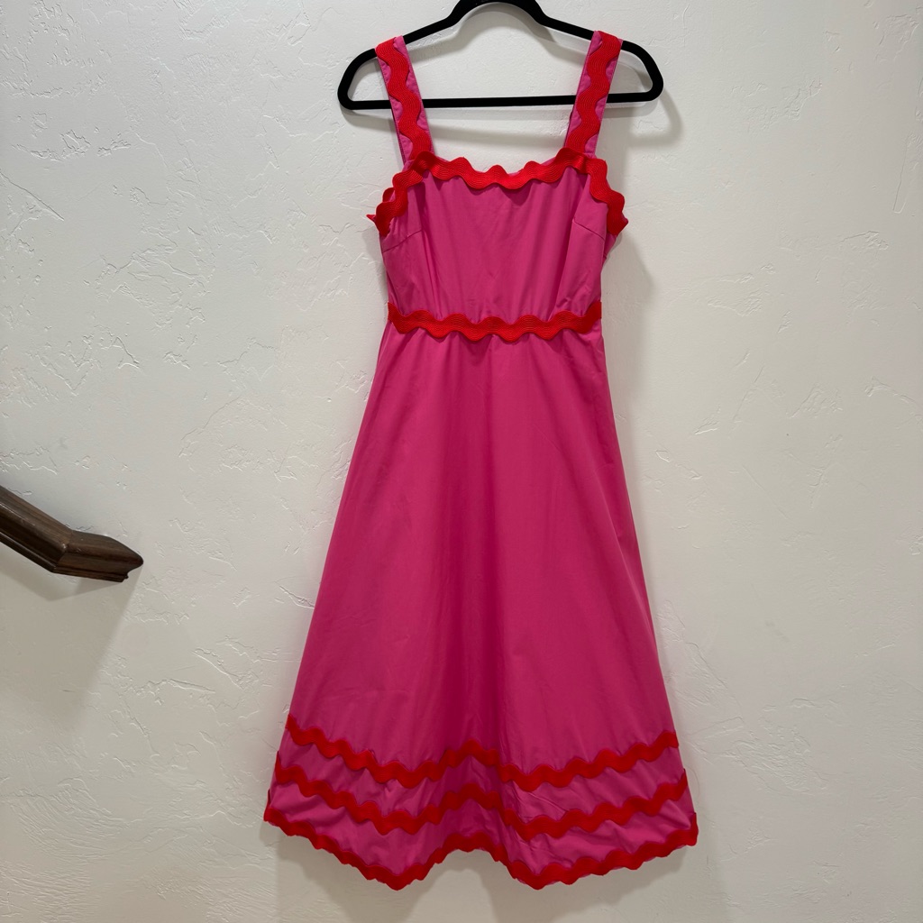 Nwt One Loved Babe Scallop Ric Rac Trim A Line Midi Dress Pink Red Small — image 2 of 8